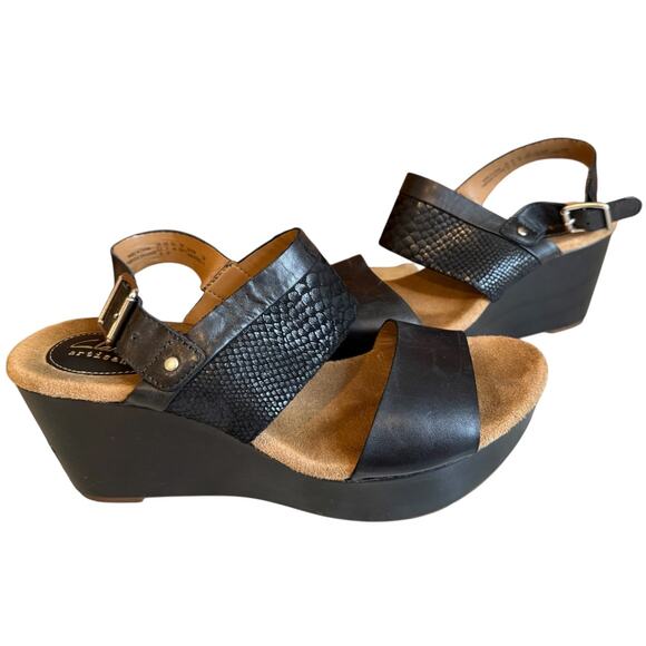 Clarks Artisan Caslyn Kat Wedge Platform Sandals Black 9 - Picture 3 of 9